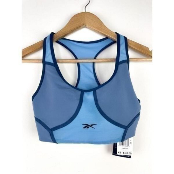 NWT Reebok Lux Racer Padded Colorblocked Bra in Blue‎ Slate Size XS - Picture 1 of 9